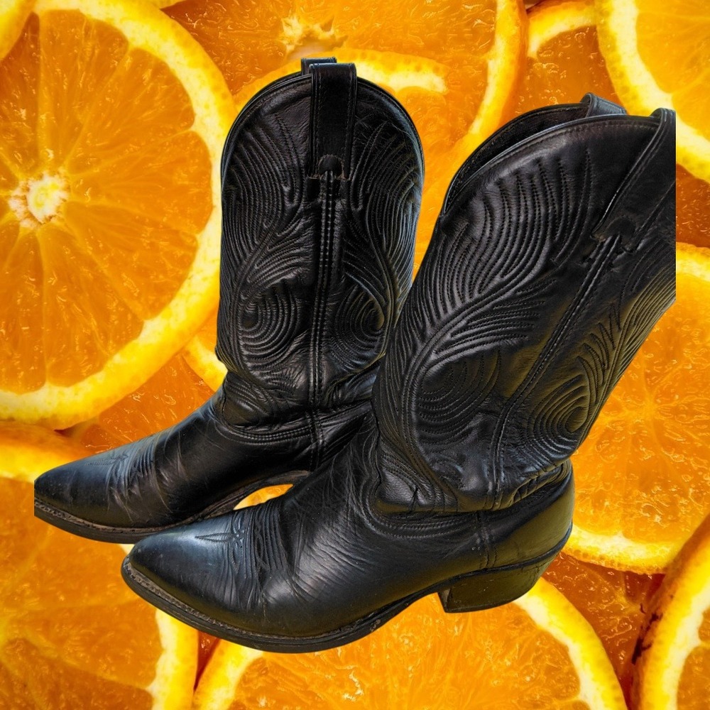 Abilene Mens Black Leather Western Cowboy Boots Embroidered‎ Tall